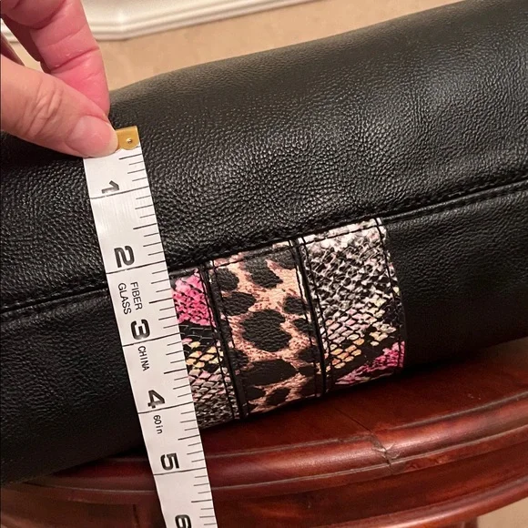 Betsey Johnson Black Tote Bag Leopard & Snake Print Stripe with Bow- EUC - Picture 12 of 16